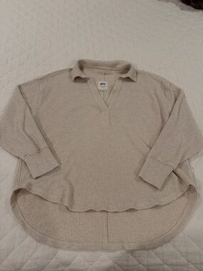 aerie Waffle-Knit Collared Pullover - Cream